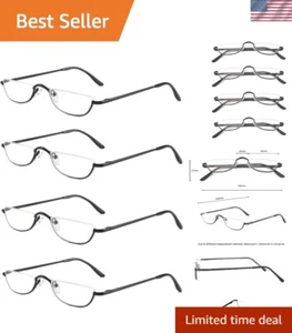 Half Frame Reading Glasses, Half Metal Moon Readers for Women Men 4 Pairs 2.50 - Picture 1 of 8