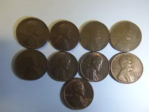 9 WHEAT PENNIES 1950-1958 A COMPLETE SET OF D-MINTS - Picture 1 of 13
