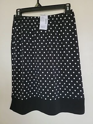 Vintage Petite Sophisticate Womens XS Skirt Classic Polka Dot Black + White NEW - Изображение 1 из 3