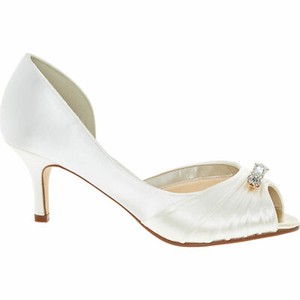 ivory satin low heel wedding shoes