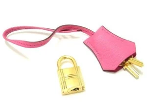 HERMES Paris PINK Leather Cadena Clochette 2 Keys Brass Bag Charm No. 114 - Picture 1 of 4