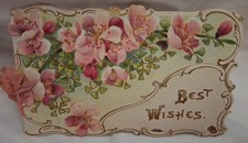 Vintage Victorian Pink Floral Embossed Die Cut Christmas Card  Isabel Warry Poem