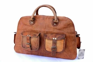 Men's New Overnight Brown Bag Leather Travel Luggage Duffel Weekend - Picture 1 of 6