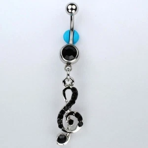 G-Clef Music Note Dangle Belly Button Navel Ring BLACK Piercing Jewelry (C11) - Picture 1 of 1