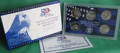2005 S Five Coin State QUARTER Proof 5 Coin Set Statehood 25c Coins Box and COA - Image 1 of 4