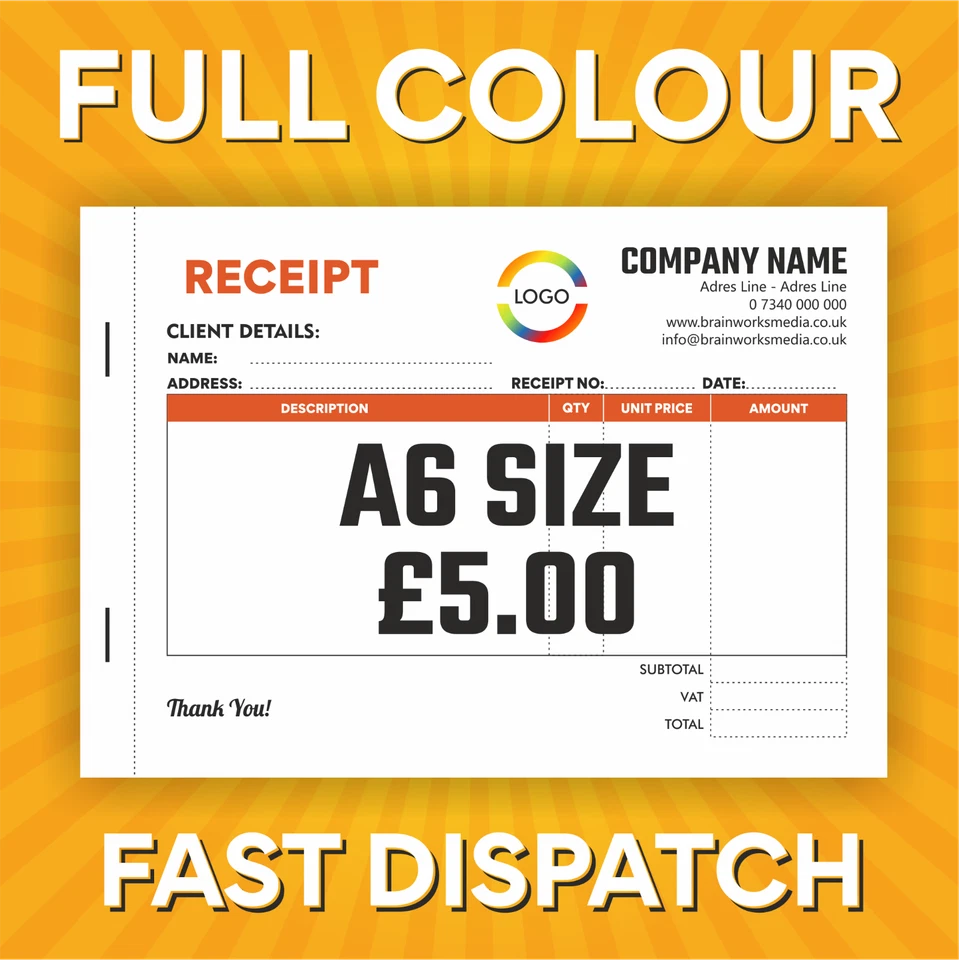 A6 PERSONALISED DUPLICATE RECEIPT BOOK - NCR PRINT - PERSONALISED INVOICE BOOK - Image 1 of 2