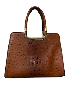 Braune Handtasche aus Kunstleder mit Krokodillederprägung und abnehmbarem Riemen - Bild 1 von 8
