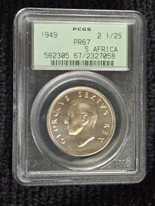 1949 South Africa 2 1/2 Shillings PCGS PF 67 " #1" TOP POP PROOF - Picture 1 of 3