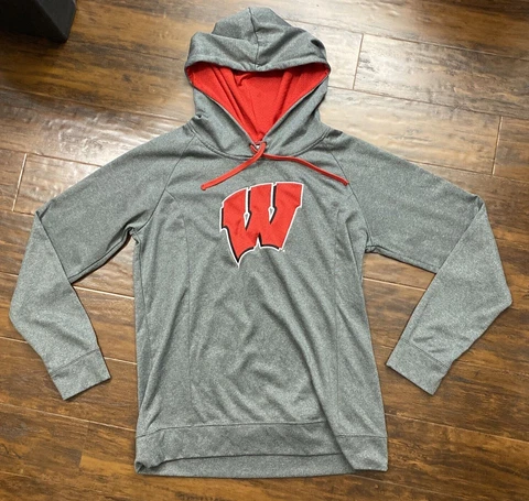 J America Wisconsin Badgers Hoodie Womens Gray Sweatshirt Football Logo Sz XXL Cover