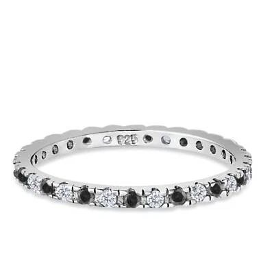 Stackable Eternity Band Ring Round Simulated Cubic Zirconia 925 Sterling Silver - Image 1 of 4