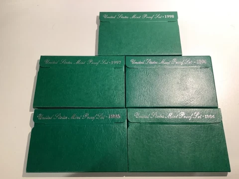 1994 to 1998 S United States Mint Proof Set Run - 5 Sets in Lot - OGP/COA Cover
