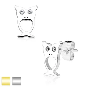 Par de pernos de acero inoxidable MJ-SE2515 búho con ojos de cristal 316L - Imagen 1 de 4