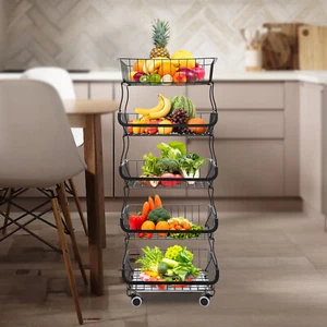 5 Etagen Regalwagen Obst Gemüse Aufbewahrungskorb Stapelbar Küchenregal - Bild 1 von 22