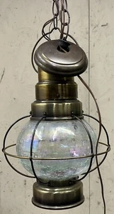 Cadena de jaula de linterna colgante náutica de vidrio crujido de latón vintage - Imagen 1 de 21
