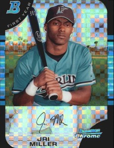 2005 Bowman Chrome X-Fractors Florida Marlins Baseball Card #189 Jai Miller /225