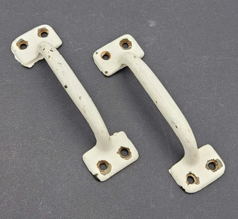 Vintage PAIR Drawer Pulls Hardware Reclaimed Replacement Salvage Hand Painted Cover