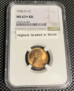 1946-D 1C RD Lincoln. MS67+ !!! NONE Graded Higher In The World In PCGS / NGC. - Picture 1 of 7