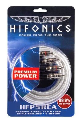 HIFONICS HFP-5RCA Premium RCA cavo stereo OFC rame 5 m schermato 3 volte - Immagine 1 di 3