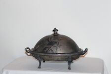 Antique Victorian Meriden B Company Lidded Silver Metal Serving Dish Handle 1869
