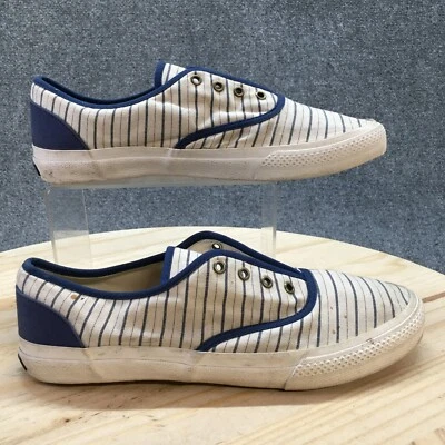 Generic Surplus Shoes Mens 9.5 Casual Sneakers Blue Canvas Round Toe Striped - Image 1 of 4