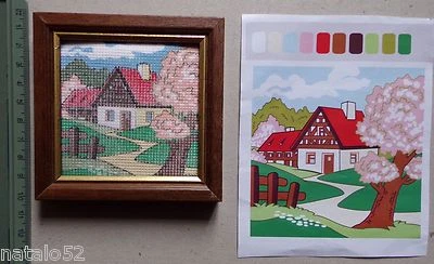 § canevas miniature à réaliser : MAISON - avec cadre - Photo 1/2