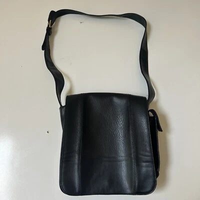 Vintage Black Leather Satchel handbag Crossbody sunglass side pocket 12x10 - Image 1 of 4