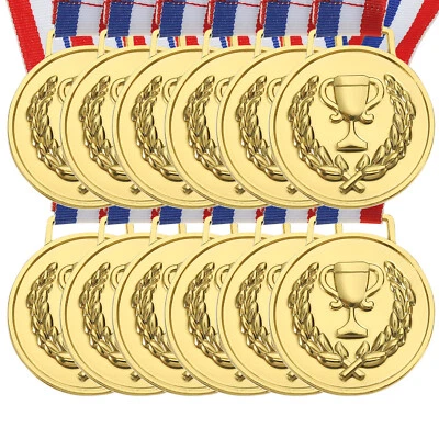 12 Pcs 2" Gold Award Metals, Winner Medals with Neck Ribbon - image 1 of 4