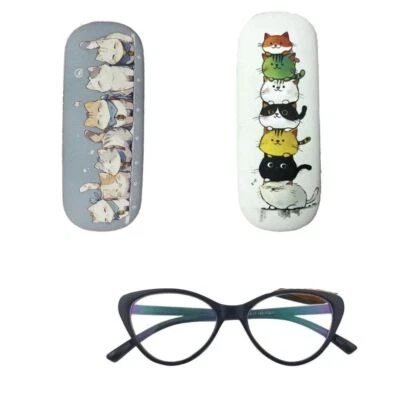 Cartoon Cats Glasses Boxes Holder PU Leather Reading Eyewear Case Men Women