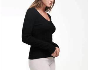 Naadam Ribbed V Neck Sweater 100% Cashmere Pulli Black Long Sleeve Damen L - Bild 1 von 9