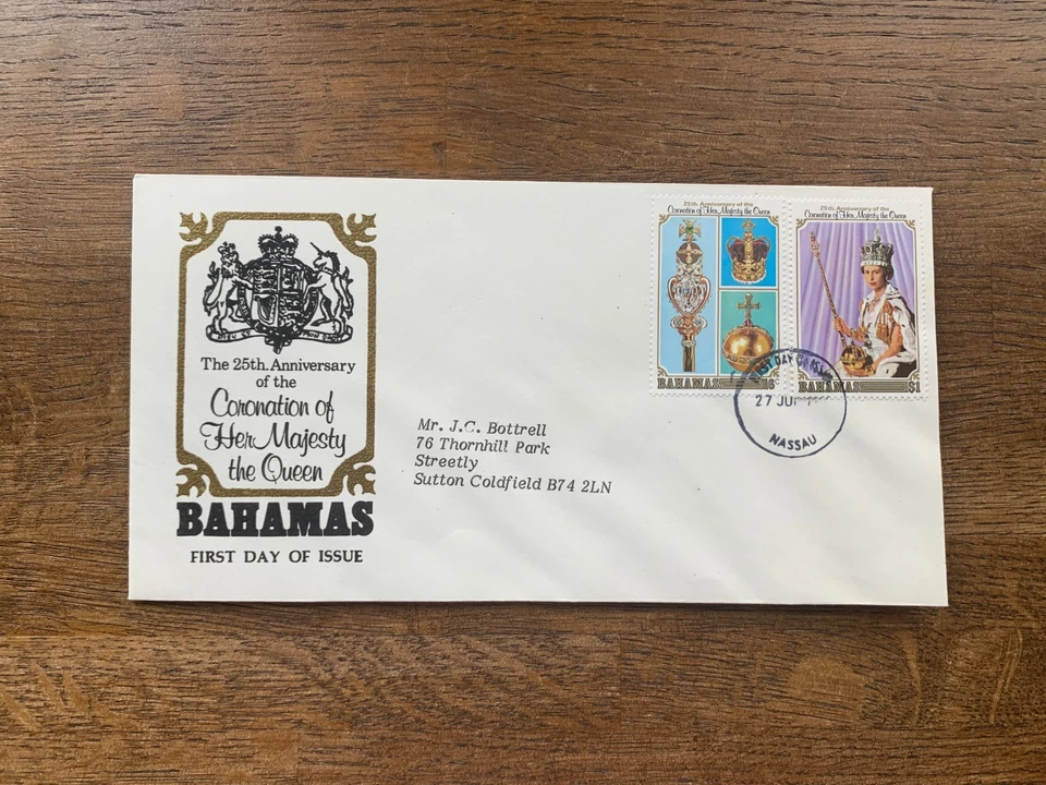 BAHAMAS 1977 FDC QUEEN ELIZABETH 2 CORONATION ANNIVERSARY CROWN JEWELS - Image 1 of 1