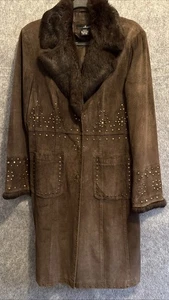 Vintage Y2K Penny Lane Mantel echtes Wildleder Willi Smith schokobraun Echtfellbesatz - Bild 1 von 15