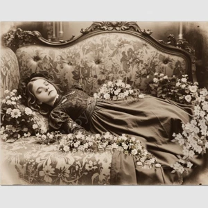Young Girl Photo Post Mortem Funeral Flowers Victorian 4 by 6 Photograph - Picture 1 of 1