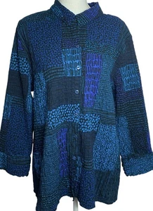 Camicetta Habitat taglia XL garza grinzata con bottoni blu artistico viola retrò boho audace - Foto 1 di 17