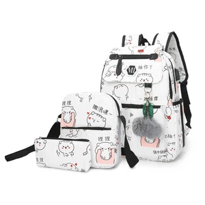USB Charging Canvas Backpack 3pc Teen Schoolbag Satchel Lightweight Waterproof - Picture 1 of 9