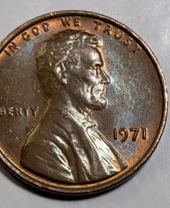 1971 Penny ohne Münzzeichen oranger Rand schokobraun schöne Münze Double Die Date + - Bild 1 von 7