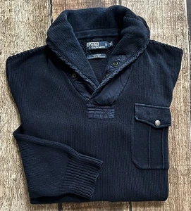 VINTAGE POLO RALPH LAUREN BIG & TALL LINEN BLEND SHAWL SURPLUS SWEATER MENS XL - Picture 1 of 9