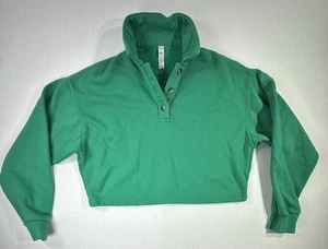 ALO Yoga Sweater Womens Small XS Green Cropped Polo Henley Long Sleeve Collared - Picture 1 of 4