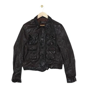 Neil Barrett Leather Jacket Mens Size M Brown Skinny Fit Crinkled Button - Picture 1 of 14