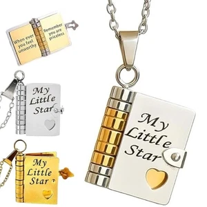 My Little Star Book Pendant Necklace for Daughter Openable Pages Engraved Letter - Picture 1 of 17
