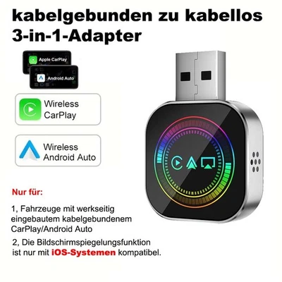 3-in-1 Wireless CarPlay Android Auto Adapter Plug & Play USB Mirroring Screen - Bild 1 von 4