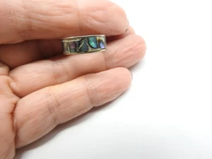 Mexico Abalone Inlay Silver Size 7 Band Ring Vintage - Picture 1 of 3