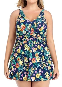 Women's Plus Size Swimsuits Shaping Body One Piece Swim Dresses Print Swimwear - Picture 1 of 5