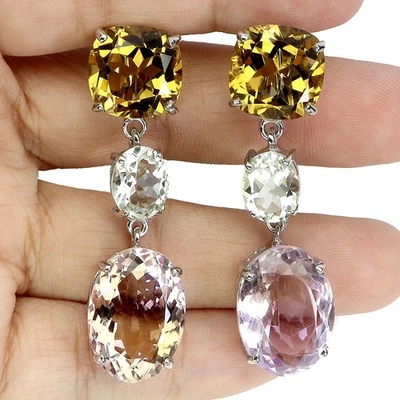 Pendientes de plata de ley 925 ametrino 65ct 19x14mm citrino gema hecha a mano raro Wow Foto 1 de 4