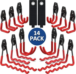 Garagenhaken 14 Stück, Schuppen Organizer mit 1 extra runden Garagenhaken 14 Stück rot - Bild 1 von 3