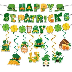 St. Patrick's Day Hanging Swirl Banner, 9 Pcs Happy St. Patrick's Day Party - Picture 1 of 11