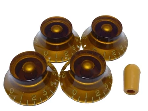 MADE IN JAPAN Top Hat knobs for gibson lespaul Embossed Amber metric Set - Picture 1 of 3