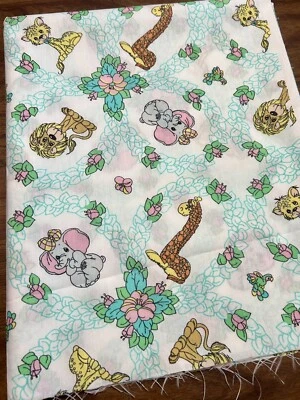 Vintage 1992 Precious Moments Cotton Fabric Baby Animals Spectrix 27 x 44 - Image 1 of 4