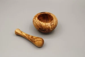Mortero macizo con mortero | Ø 12 cm | de madera de olivo | Hecho a mano - Imagen 1 de 7