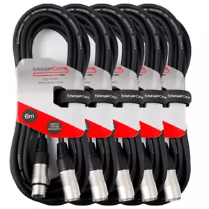 Stagecore 5x 6M Black XLR Male to Female Microphone Lead Audio Signal Cable Pack - Picture 1 of 4