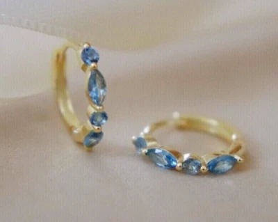 Women's Marquise Lab-created Blue Topaz Drop Elegant Hoop Earrings 925 Silver - Image 1 of 3